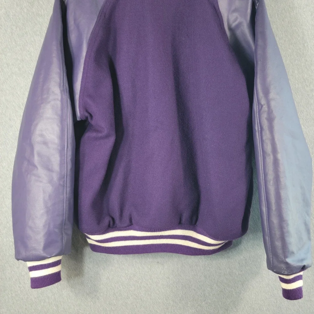 Vintage 90s Neff Varsity Jacket Large Purple Wool Leather Letterman E Patch USA
